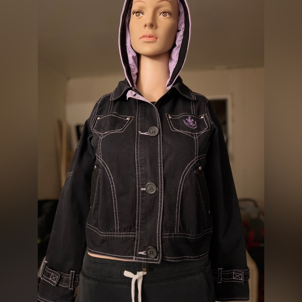 LIVEX Black and Purple Jacket Removable Hoodie